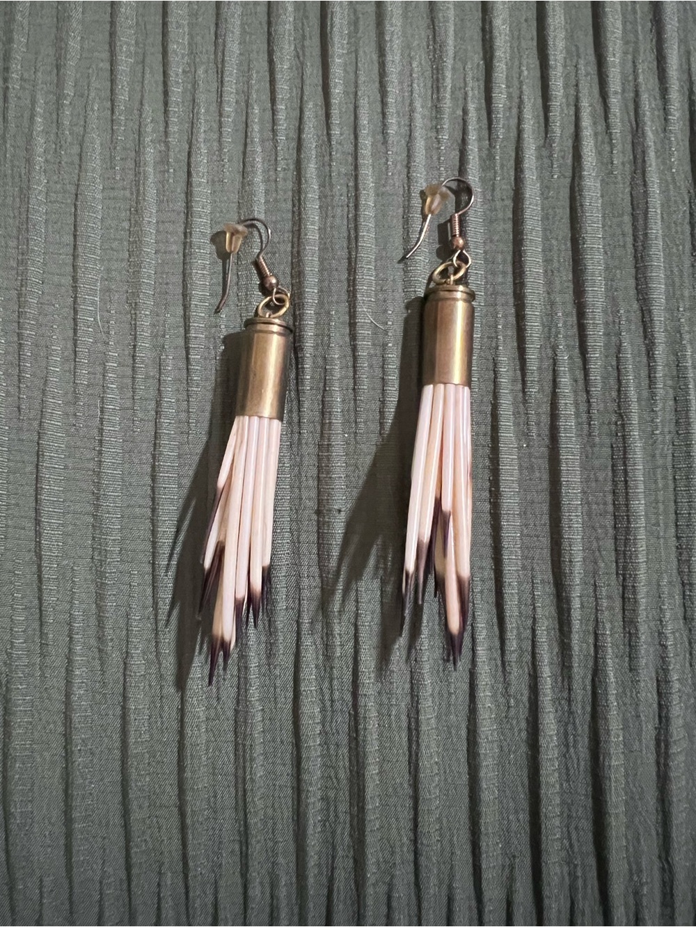 Porcupine quills in bullet casing earrings